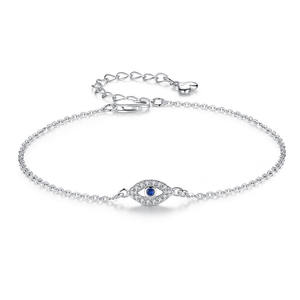 Pulsera De Ojos De Plata De Ley 925 para mujer, brazalete ajustable De cristal De piedra azul, CZ, Turquía - Product Image 1