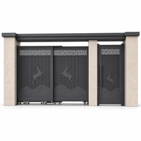 Ensemble de portail coulissant télescopique en aluminium noir mat, portail d'entrée de villa découpé au laser Deer