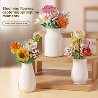 Nuevo Producto Aprobado por Influencers: Ramo de Rosas y Peonías Artificiales de Plástico, Modelo de Adorno, Juguete de Construcción DIY de 40 Piezas de Mini Partículas