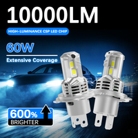 Gview GLS H4 Auto-LED-Scheinwerferbirne Kleine Größe Kurzer Körper Plug-and-Play-Installation 60W 12V 10000 Lumen Lüfterkühlung Wasserdicht