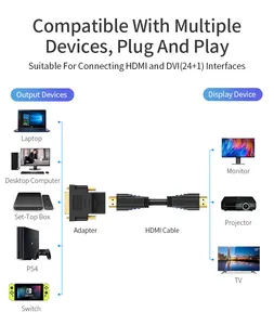 CableCreation Adaptor Dua Arah HDMI Ke DVI, Adaptor DVI Pria Ke HDMI Female