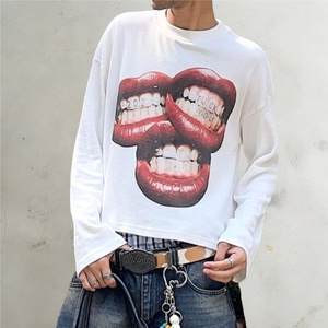Camiseta de manga larga de algodón de 300 g/m² de punto acanalado premium, estilo waffle, corte cropped, hombros caídos, lisa, al por mayor - Product Image 1