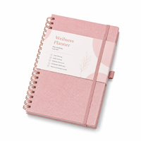 Carnet de planification bien-être rose, reliure spirale, format A5, couverture texturée, fermeture élastique, pour le bureau, les études, ou comme cadeau