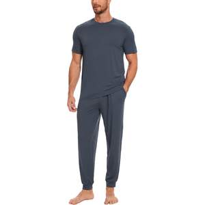 Custom Bamboo Viscose <b>Men's</b> Pajama Set Short Sleeve Solid Color Soft Lounge Wear Sleepwear Loungewear <b>Mens</b> <b>Pj</b> Sets - Product Image 2