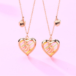 Collar con forma de corazón de unicornio para niños, colgante con foto abierta, BFF, Color Pastel, nuevo diseño, 2023 - Product Image 3