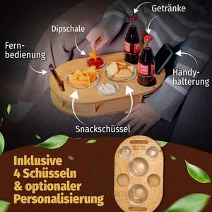 Caja de Aperitivos Ecológica de Bambú Natural, Apta para Microondas y Lavavajillas, con Tapa Magnética y 4 Tazones de Vidrio para Bebidas en el Sofá o Bar - Product Image 6