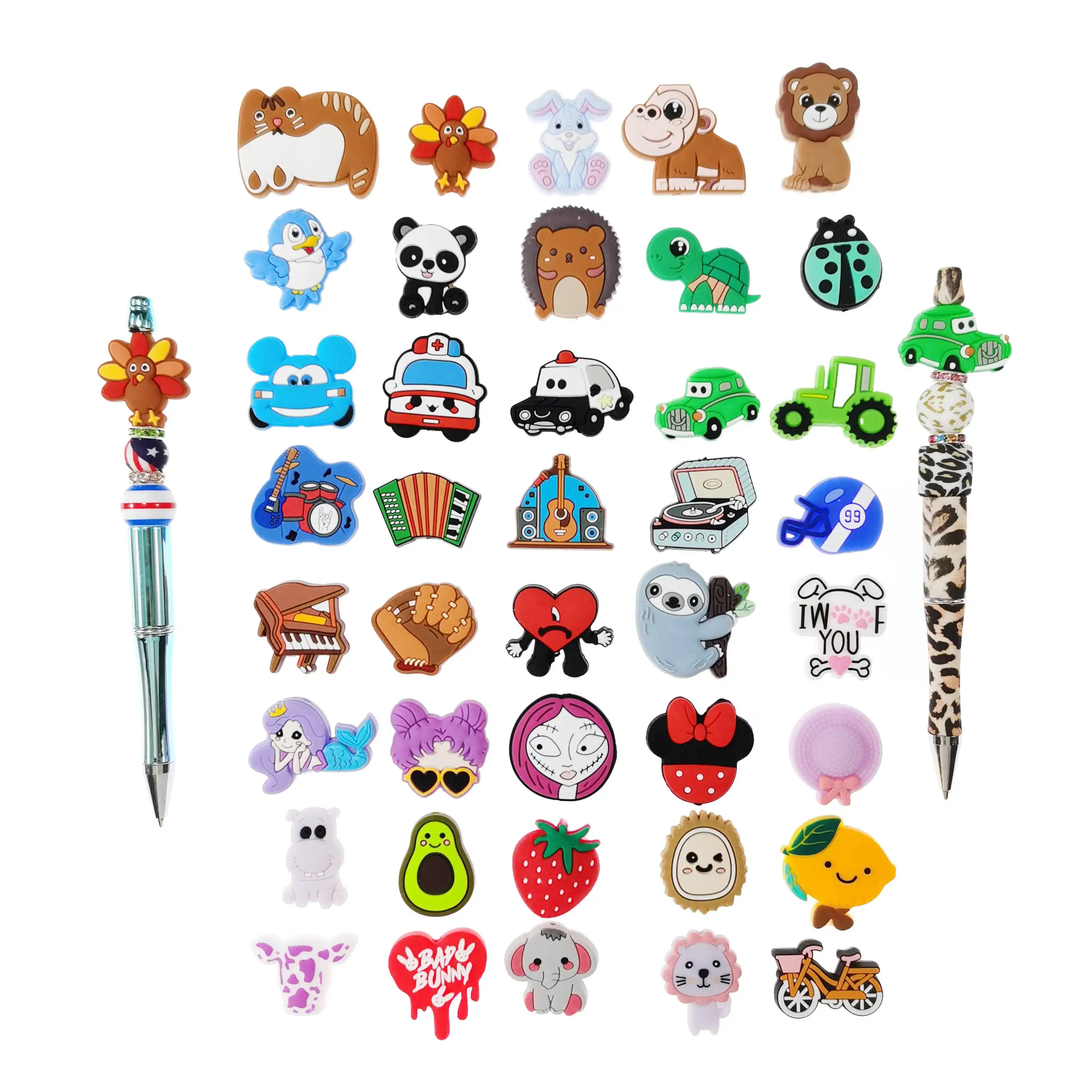 Hot Selling Mix Baby Pacifier Chain Jewelry Accessories Teething Loose Focal Silicone Animal Beads For Pens