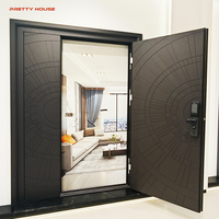 Puerta Pivotante Frontal de Madera Sólida y Aleación de Aluminio Moderna Personalizada con Diseño Insonorizado y de Seguridad para Hoteles y Dormitorios