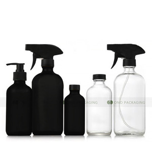 Bouteille en verre Boston noire mate de 8oz 16oz avec couvercle de pompe en bambou bouton maquillage arroseur d'eau vaporisateur de jardin - Product Image 4