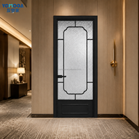 Puerta de Baño Abatible Estilo Vintage con Vidrio Arqueado, Estética de Mediados de Siglo, Color Champán, Vidrio Estriado para Privacidad, Proveedor para Hoteles