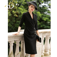 Robes de tous les jours noires coupe ajustée partie fendue élégant haut de gamme vente en gros par marque privée d'usine tenues classiques pour femmes ODM OEM