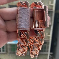 Chaîne cubaine Miami plaquée or rose en laiton massif, collier hip-hop pour hommes et femmes, bijoux streetwear audacieux, Cadenas De Oro Rosa