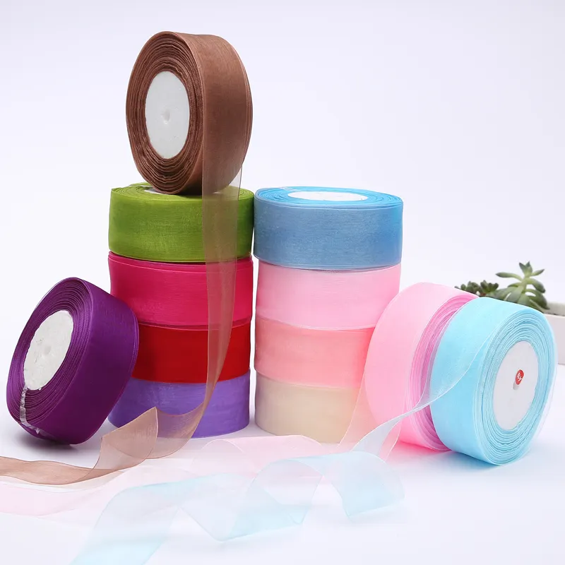 Wholesale colorful Flowers Packing Sheer Organza Silk Ribbon For Gift Packing