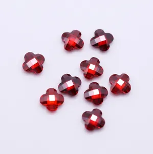 Factory Price Garnet Red Faceted Cut CZ Loose Stone Four Leaf Clover Cubic Zirconia