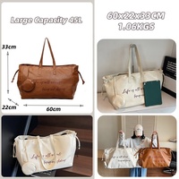 Tas Tote Kulit PU Mewah Anti Air untuk Olahraga, Kapasitas Besar, Ringan, dengan Tali Serut dan Cetakan Huruf 3 Warna, Dilengkapi Dompet Gratis
