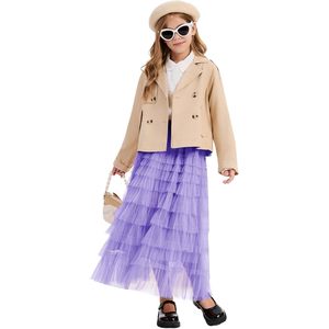 Falda de tul FOXA para niñas, larga, con volantes en capas, de malla, tipo petticoat, de 5 a 14 años - Product Image 6