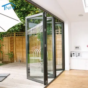 Bi-folding Professional Door Production 5 Panels Patio Folding Doors Double Tempered Glass Balcony Bi-folding Doors