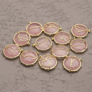 Ciondolo Collana in <span class=keywords><strong>Pietra</strong></span> Naturale Quarzo Rosa con Ciondoli Zodiacali a Stella dell'Oroscopo - Gioielli con 12 Segni Zodiacali in Cristallo Rotondo all'Ingrosso - Product Image 6