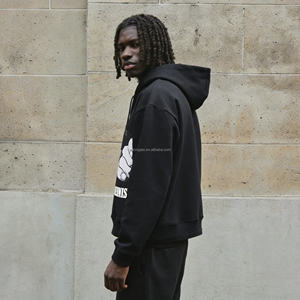 Sudadera con Capucha Negra de Alta Calidad para <span class=keywords><strong>Hombre</strong></span>, 600 Gsm, Estilo Boxy, Diseño Gráfico Personalizado, 100% Algodón, Corte Recortado, Talla Grande - Product Image 2