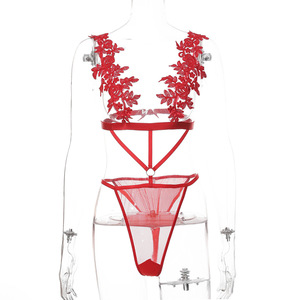 encaje de lencería sexy erótica Lencería traje de la ropa interior rojo 2 pieza lencería sexy transparente caliente - Product Image 3