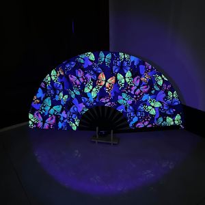 NEW UV Carved <b>Bamboo</b> Large Folding Fan with Glow Effect for EDM Music Festival Party Dance Events Gift - Product Image 2