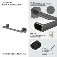 Porte-serviettes mural moderne en acier inoxydable 304 noir mat, barre simple, résistant à la rouille, accessoires de salle de bain, garantie 3 ans