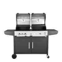 Grill multifonction de cuisine, avec 2 brûleurs et brûleur latéral, en fonte, cuisson au charbon et au gaz, sortie d'usine