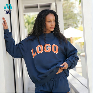 Women's Long Varsity Style Cotton <strong>Crewneck</strong> <strong>Sweatshirt</strong> Winter Parke Mockneck Hoodie Front Embroidery Patch Letters Anti-Pilling - Product Image 5