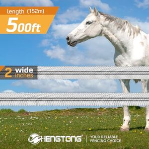 SureShock Ruban de clôture électrique en PVC à usage intensif pour chevaux Ruban de clôture électrique blanc noir de 152m (500 pieds) de long de 2 pouces pour le métal 5ft - Product Image 2