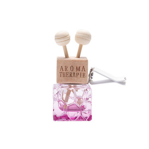 Empty 8ML Water Cube Shape <b>Car</b> Glass Perfume Bottle With Wooden Cap Metal Vent Clip - Product Image 2
