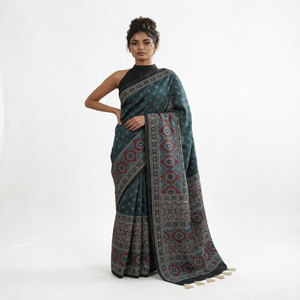 Sari de fiesta de seda indio-pakistaní, sin arrugas, hecho a mano, con bordado floral, manga abullonada, cuello en V, alta calidad, precio al por mayor - Product Image 1