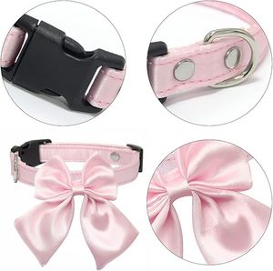 Nouveau collier pour chien en soie rose style mariage avec nœud papillon détachable pour petits et moyens chiens et chats avec boucle en métal - Product Image 5