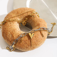 Bracelet en acier inoxydable bicolore plaqué or 18 carats breloque étoile coeur 3D couche empilable idée cadeau fille cool