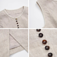 Gilet en lin beige personnalisé pour femme, boutonné sur le devant, sans manches, décontracté, pour le bureau, fabrication OEM ODM, usine BSCI, vente en gros