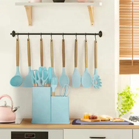 Populaire 19 pièces Silicone ustensiles de cuisine ensemble avec couteau outils boutures planche stockage seau cuisine Gadget ensemble