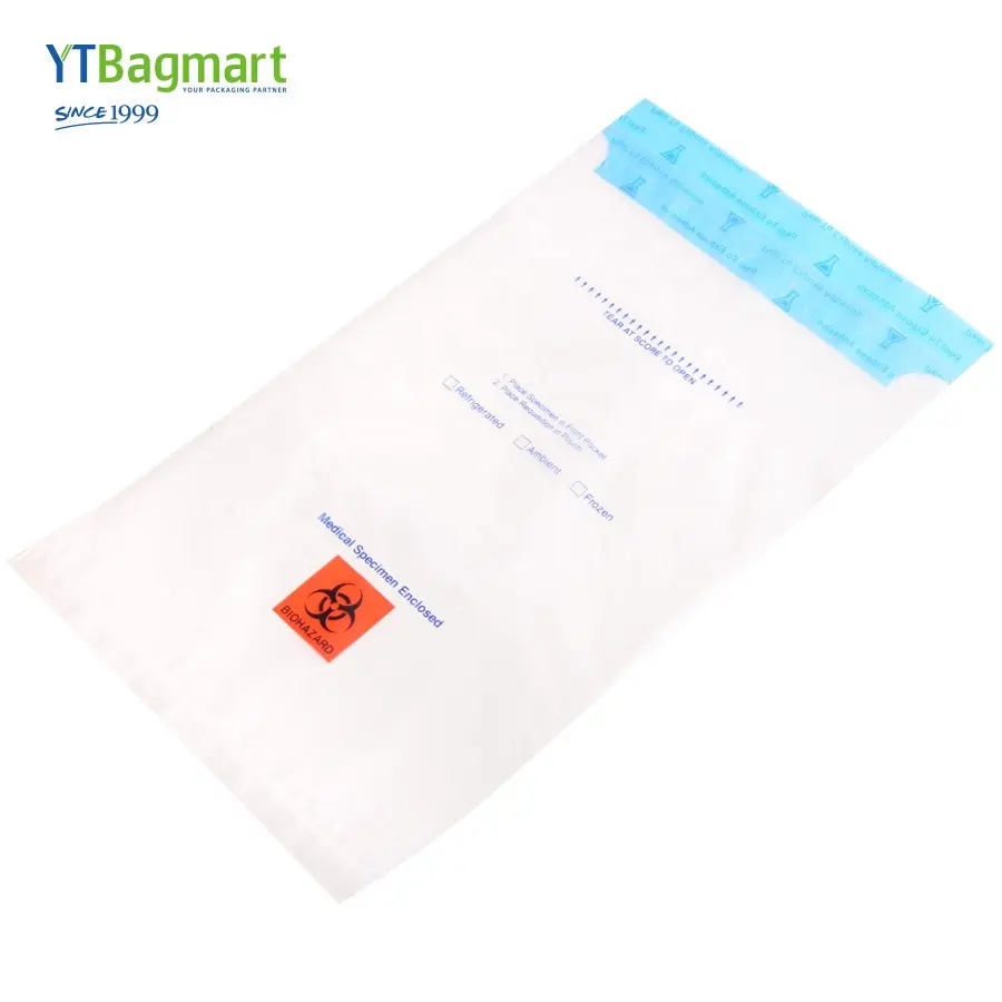 OEM 3/4 couches de sacs médicaux de risque biologique de kangourou sac en plastique auto-adhésif d'échantillon de LDPE pour l'hôpital de laboratoire