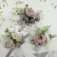 Yi Ya Ge 325 Perlengkapan Pernikahan Boutonniere untuk Perayaan Bisnis, Korsase Buatan, Bunga Pergelangan Tangan Kain Vintage Pink-Purple