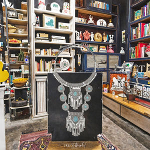 기념일 결혼식을 위한 고전적인 아연 합금 혼 술 펜던트와 골동품 실버 집시 인도 파티 보석 여자의 목걸이 - Product Image 3