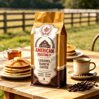 Sachet à fond plat avec valve et fermeture éclair, finition mate, imprimé en héliogravure personnalisée, résistant à l'humidité, de qualité alimentaire, pour grains de café