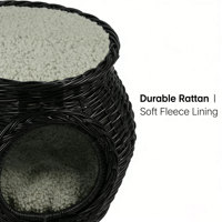 Lit pour chat en rotin tressé à la main pour intérieur avec coussin confortable, meuble élégant pour animaux de compagnie en osier, rotin et saule, double couche amovible