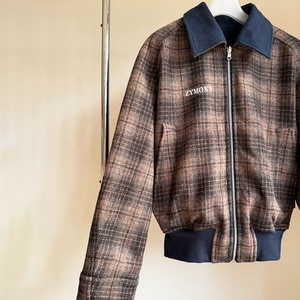 Veste de Travail Réversible à Double Fermeture Éclair, Coupe Boxy, Épaules Tombantes, Motif Écossais, Haute Qualité, Fabrication Personnalisée pour Hommes - Product Image 3