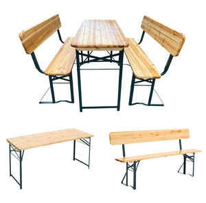 Houten opvouwbare draagbare party bierhouder bartafel stoelenset 3-delige biertafelset met rugleuning stijl bank - Product Image 2