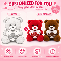 Venta al por mayor de fábrica: Osos de peluche rojos y marrones a juego con almohada de corazón 'Te Amo', animales de peluche OEM ODM para regalo de San Valentín