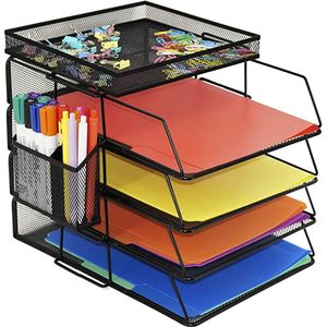 Organiseurs de bureau, porte-documents, organiseur de lettres à 4 niveaux, rangement pour fournitures de bureau, tiroir et porte-stylos, organiseur de dossiers de bureau - Product Image 1