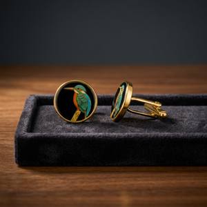 Mancuernillas de Latón para Hombre con Diseño Floral en Esmalte Azul - Joyería Formal para Bodas, Compromisos, Cumpleaños, Aniversarios y Regalos - Product Image 4