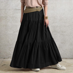 Nuova Gonna Lunga in Cotone alla Moda (Senza Cintura) da Donna, <span class=keywords><strong>a</strong></span> <span class=keywords><strong>Vita</strong></span> <span class=keywords><strong>Alta</strong></span>, Linea ad <span class=keywords><strong>A</strong></span>, Ampia e Morbida, con Pieghe e <span class=keywords><strong>Vita</strong></span> Elastica, Maxi Gonna Lunga da Donna - Product Image 3