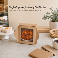 Caixa de Papel Kraft Personalizada para Padaria com Janela Transparente, Embalagem de Grau Alimentício para Cupcakes e Muffins para Lojas de Sobremesas e Lembrancinhas de Festa