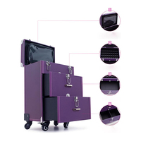 Boîte à maquillage professionnelle 4 en 1 en cuir PU, chariot de rangement pour outils de manucure, organiseur de cosmétiques, valise de maquillage avec roulettes