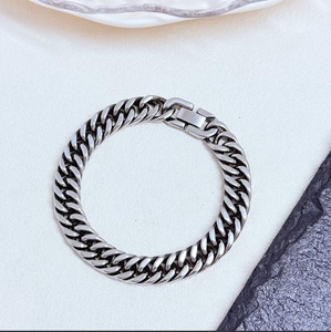 Bracelet <span class=keywords><strong>gourmette</strong></span> cubaine en acier inoxydable pour homme, largeur 9 mm, longueur 21 cm, chaîne à maillons tendance, fermoir boîte, noirâtre, vente en gros - Product Image 3