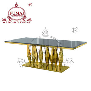 Mesa de comedor de hotel MDF rectangular moderna de estilo moderno con acabado dorado de acero inoxidable Boda de lujo y uso al aire libre - Product Image 4